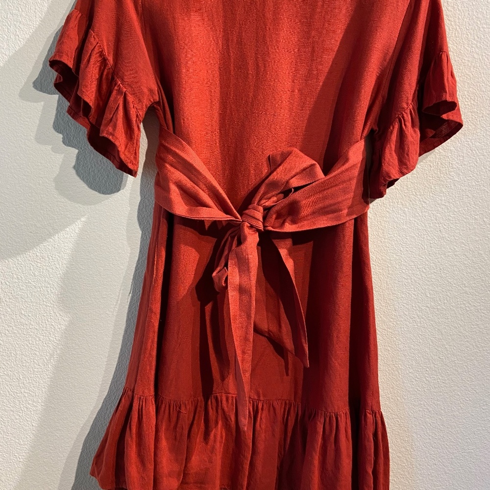 Red Ruffled Tie-Mini Dress - Picture 2 of 10
